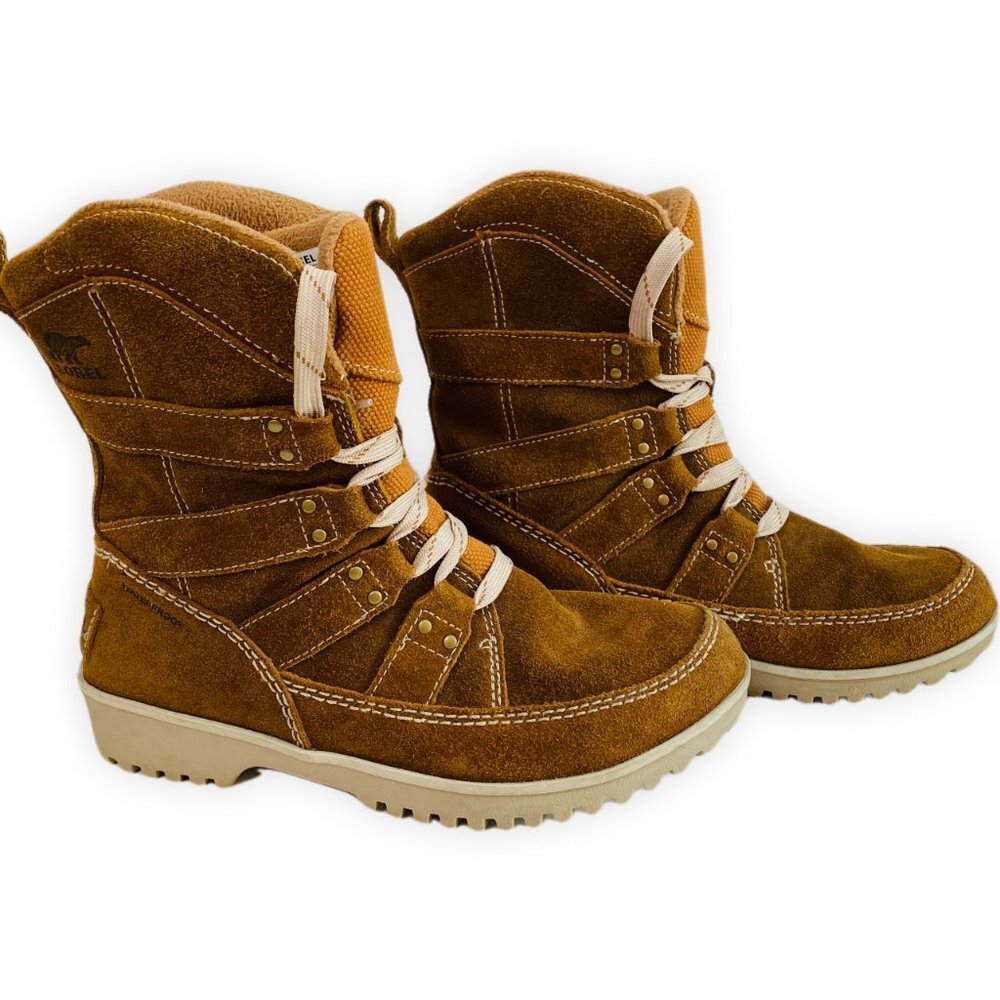 NEW Sorel Waterproof Suede Lace Up Ankle Boots Tan Women Size 7 Winter